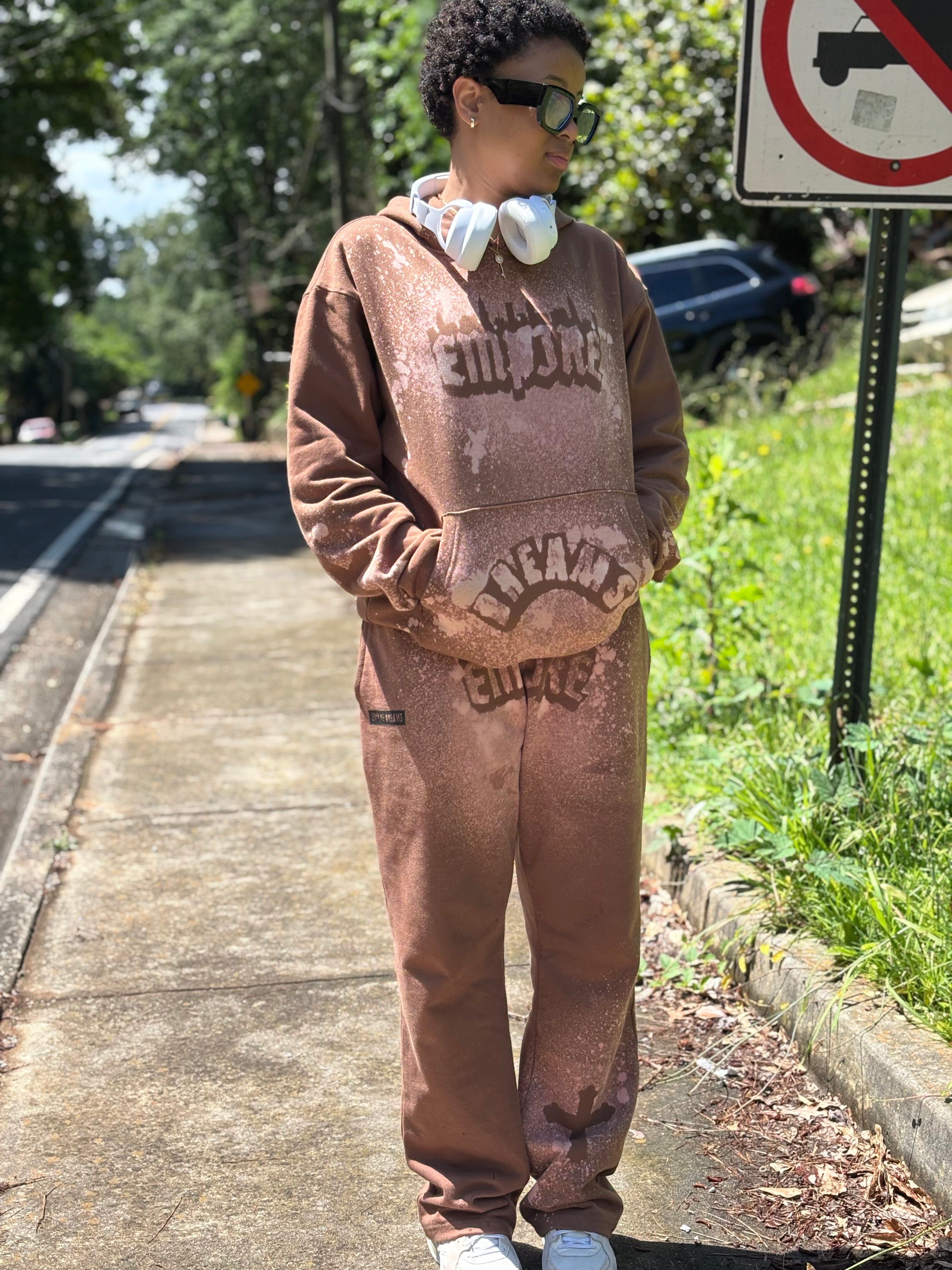 Empire Dreams heavyweight brown streetwear bleach sweatsuit