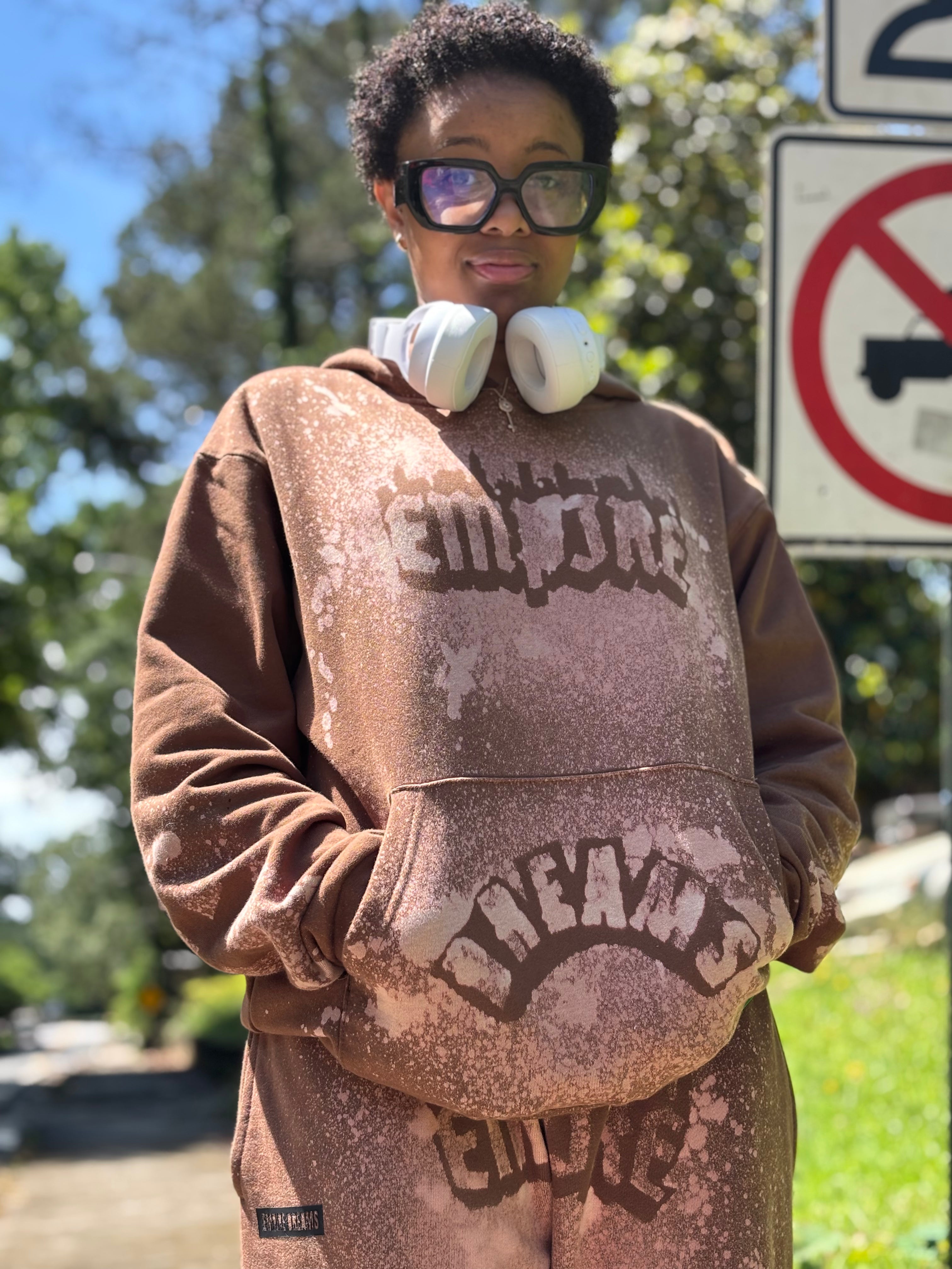 Empire Dreams heavyweight brown streetwear bleach hoodie